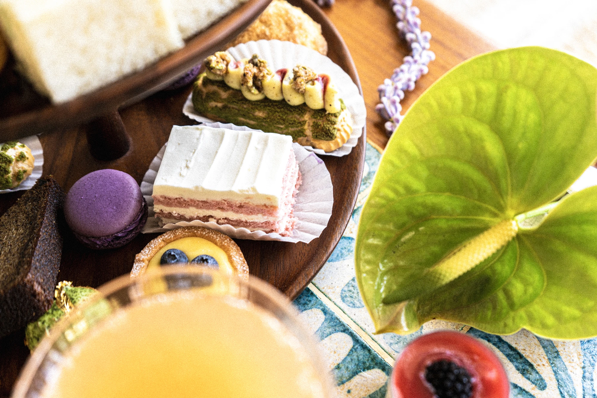 Scrumptious cakes and snacks arranged in a satisfying manner