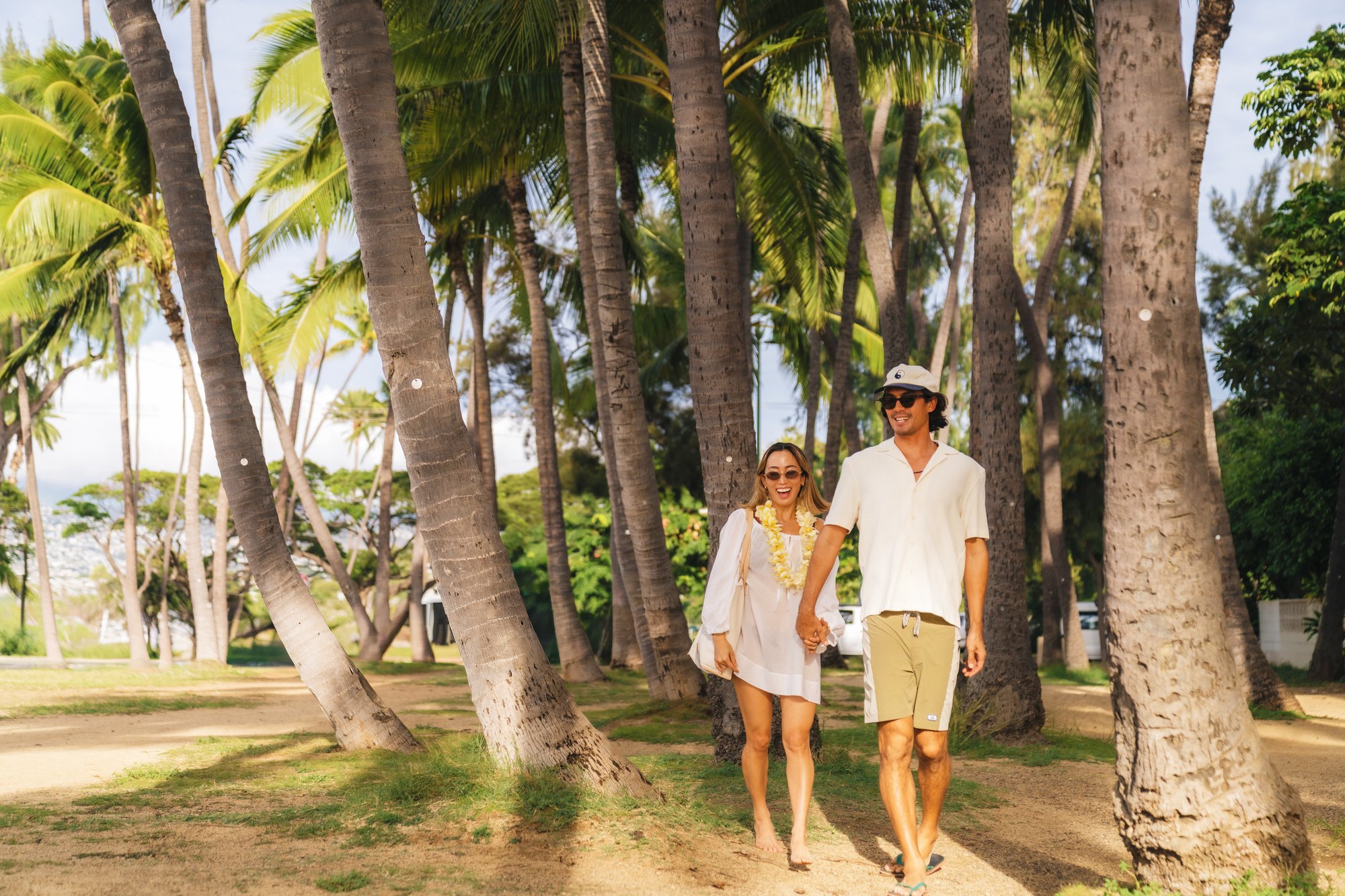couple walking through coconut grove